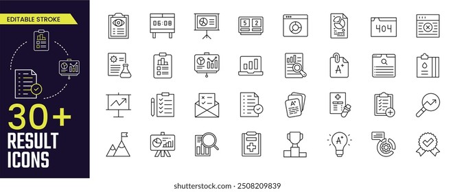 Result Stroke icon collections. Containing feedback, opinion, questionnaire, poll, research, data collection, review and satisfaction icons. Stroke icon collection Outline icon