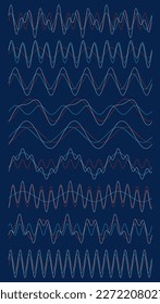 Resulting Complicated harmonic sine wave diagram - visualization of acoustic oscillation types - nature of sound - vector concept of waveform signal types