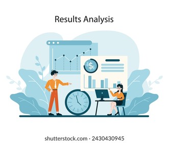 Results Analysis for cost reduction. In-depth evaluation of financial data to identify spending cuts and improve fiscal efficiency. Flat vector illustration