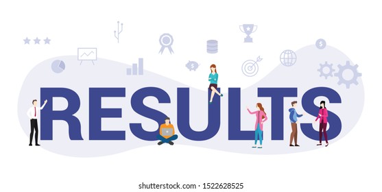 results business concept with big word or text and team people with modern flat style - vector