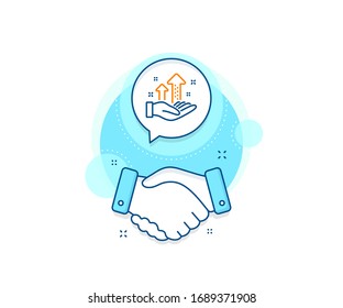 Signo del gráfico de resultados. Icono de complejo de trato de apretón de manos. Icono de línea de gráfico de análisis. Símbolo de gestión de tráfico. El acuerdo da la mano en la pancarta. Signo de gráfico de análisis. Vector