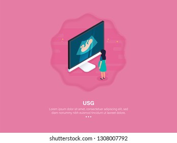 The Results of Checking USG Make The Mother Know The Condition of The Baby. USG Concept. 3d Isometric Vector Illustration.