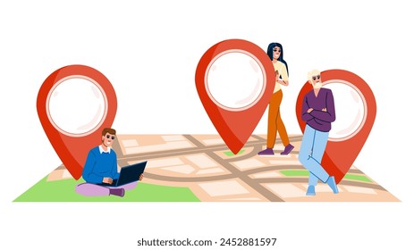 results local pack vector. business listing, map optimization, seo results local pack character. people flat cartoon illustration