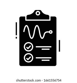 Die Ergebnisse notiert schwarzes Symbol, Concept Illustration, Vektorillustration flaches Symbol, Bildzeichen.