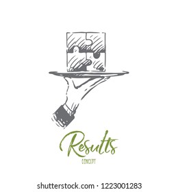 Results, puzzle, connection, solution, teamwork concept. Hand drawn puzzle completed, symbol of result concept sketch. Isolated vector illustration.