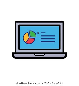 Resultados. portátil de investigación y análisis. icono de estilo de diseño plano. Conveniente para la educación, los negocios, la economía. Plantilla de diseño de Vector