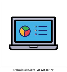 Resultados. portátil de investigación y análisis. icono de estilo de diseño plano. Conveniente para la educación, los negocios, la economía. Plantilla de diseño de Vector