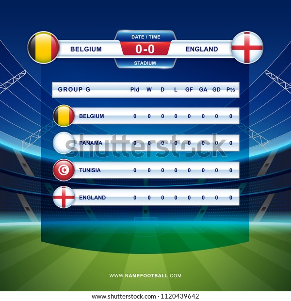 Results Standing Tables Scoreboard Broadcast Template Stock Vector