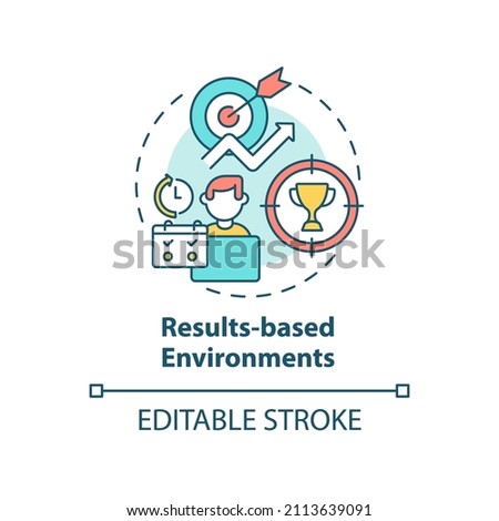 Results-based environments concept icon. Build inspiring work space abstract idea thin line illustration. Company culture. Isolated outline drawing. Editable stroke. Arial, Myriad Pro-Bold fonts used