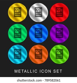 Resume 9 color metallic chromium icon or logo set including gold and silver