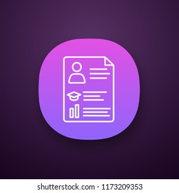 Resume app icon. UI/UX user interface. CV. Curriculum vitae. Personal information. Web or mobile application. Vector isolated illustration
