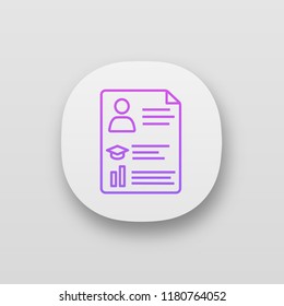 Resume app icon. UI/UX user interface. CV. Curriculum vitae. Personal information. Web or mobile application. Vector isolated illustration