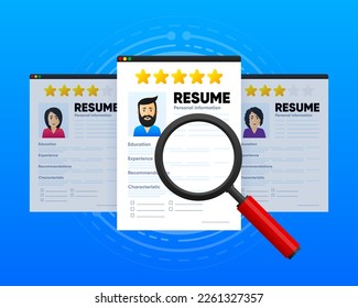 Resume. Resume application. We are hiring. Search for professional staff. Analysis of staff resumes. Job interview, recruitment agency. Personnel selection. The concept of employment. Business resume.