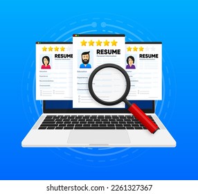 Resume. Resume application. We are hiring. Search for professional staff. Analysis of staff resumes. Job interview, recruitment agency. Personnel selection. The concept of employment. Business resume.