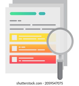 Resume approval vector icon. Paper document form under loupe isolated on white background. Contract control, recruitment and paperwork