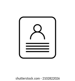 Resume black outline icon. Social network profile, user folder, employee portfolio sign. Flat isolated symbol for: illustration, logo, mobile, app, banner, design, web, dev, ui, ux, gui. Vector EPS 10