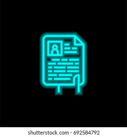 Resume blue glowing neon ui ux icon. Glowing sign logo vector