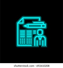 Resume blue glowing neon ui ux icon. Glowing sign logo vector
