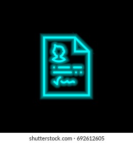 Resume blue glowing neon ui ux icon. Glowing sign logo vector