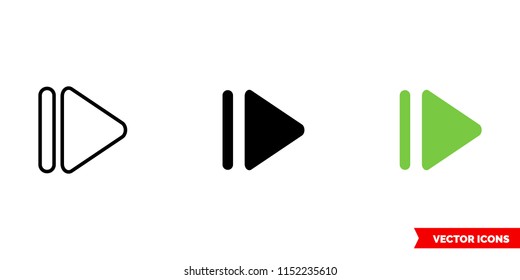 Resume button icon of 3 types: color, black and white, outline. Isolated vector sign symbol.