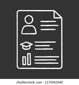 Resume chalk icon. CV. Curriculum vitae. Personal information. Isolated vector chalkboard illustration