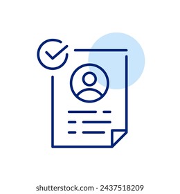 Resume and check mark. List of credentials and working experience for job application. Hiring employees. Vector icon