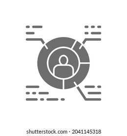 Resume, circular diagram with person, worker profile grey icon.