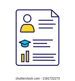 Resume color icon. CV. Curriculum vitae. Personal information. Isolated vector illustration