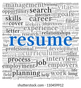 Resume concept in word tag cloud on white background