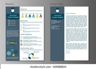 Resume and Cover letter collection.  Modern CV set with Infographics elements. Awesome for job applications. Vector illustration.