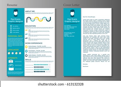 Reanudar y Cubrir colección de letras.  Conjunto de CV moderno con elementos de infografía. Increíble para las solicitudes de empleo. Ilustración vectorial.