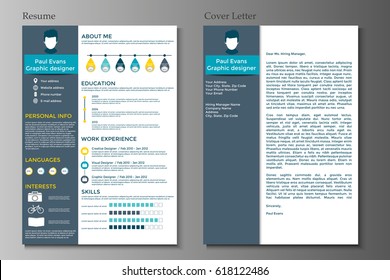 Resume and Cover letter collection.  Modern CV set with Infographics elements. Awesome for job applications. Vector illustration.