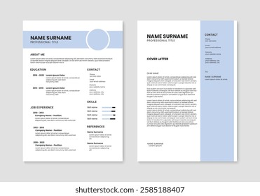 Resume and cover letter layout. Minimal resume cv design template. Vector illustration