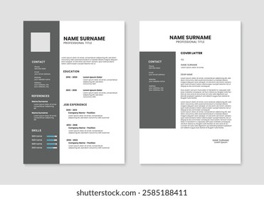 Resume and cover letter layout. Minimal resume cv design template. Vector illustration