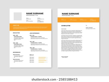 Resume and cover letter layout. Minimal resume cv design template. Vector illustration