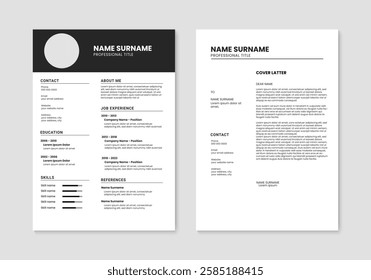 Resume and cover letter layout. Minimal resume cv design template. Vector illustration