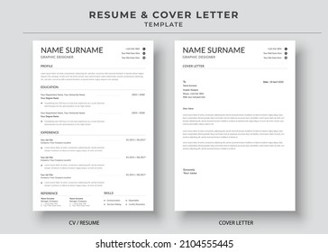 Resume and Cover Letter, Minimalist resume cv template, Cv professional jobs resume