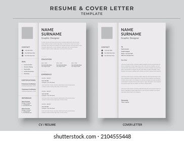 Resume and Cover Letter, Minimalist resume cv template, Cv professional jobs resume