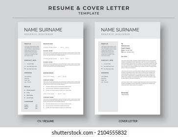 Resume and Cover Letter, Minimalist resume cv template, Cv professional jobs resume