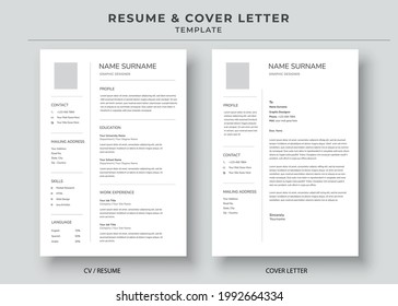 Resume and Cover Letter template, Minimalist resume, Cv professional jobs resumes