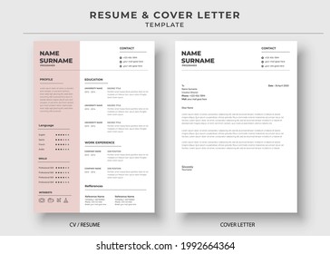 Resume and Cover Letter template, Minimalist resume, Cv professional jobs resumes