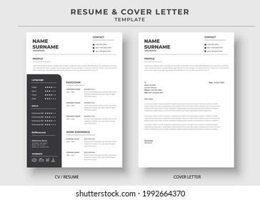 Resume and Cover Letter template, Minimalist resume, Cv professional jobs resumes