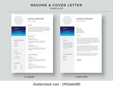 Resume and Cover Letter template, Minimalist resume, Cv professional jobs resumes