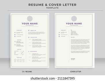 Resume and Cover Letter Template, Minimalist resume cv template, Cv professional jobs resumes