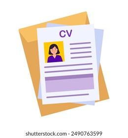 Resume. CV application. Interview, recruitment agency. Analysis of personnel resume. Recruitment of personnel. Business resume license with a photo of woman.