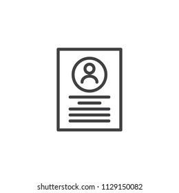 Resume cv document outline icon. linear style sign for mobile concept and web design. Account info simple line vector icon. Profile card, symbol, logo illustration. Pixel perfect vector graphics
