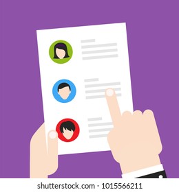 Resume, CV. Find person for job opportunity, vector illustration design. Concept search better candidate for open position. We are hiring, hr. Job offer. Wanted employee. Ultra violet background.