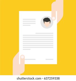 Resume, CV. Find person for job opportunity, vector illustration design. Concept search better candidate for open position. We are hiring, hr. Job offer. Wanted employee, staff.