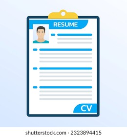 Wiederume, cv, Job Application Design Template. Konzept für Beschäftigung, Personal, Personaleinstellung. Vektorgrafik.