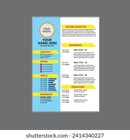 Resume CV Professional resume template stylish design sample Template Vector eps illustration.